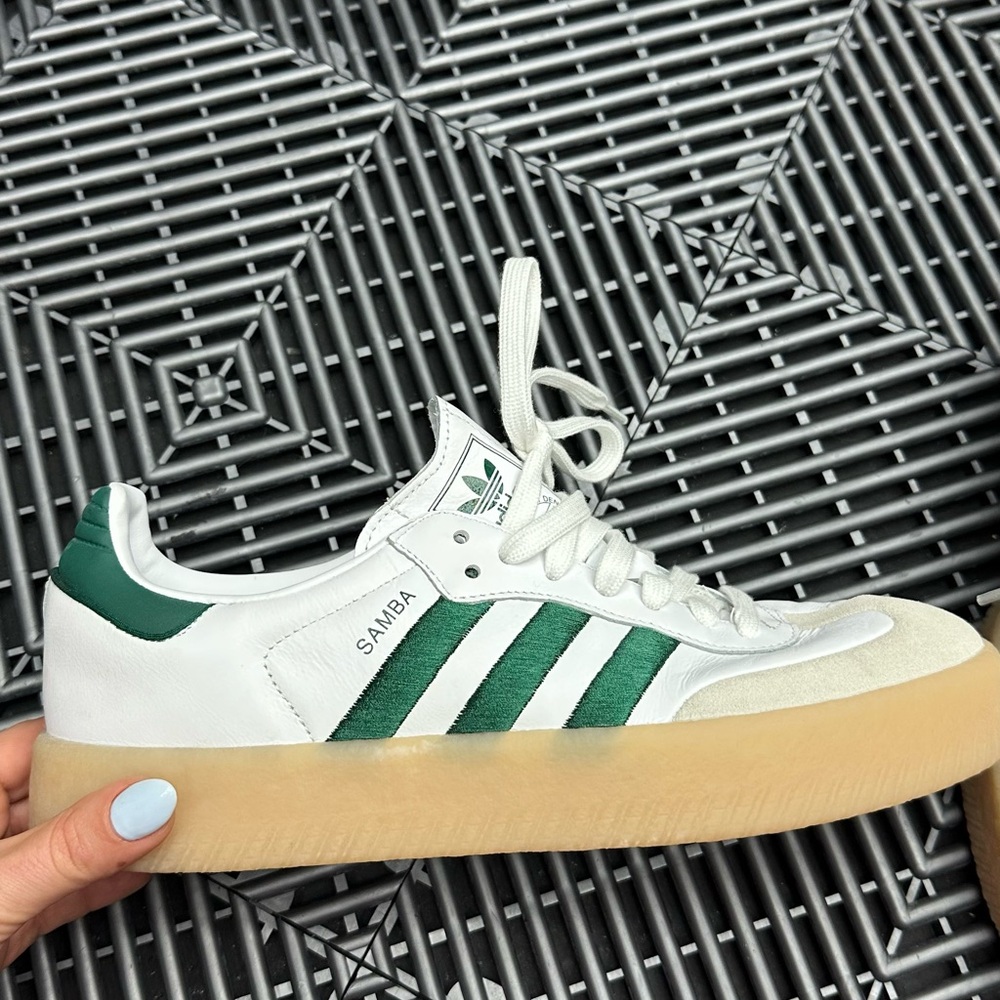adidas Samba White with Green Stripes and Gum Sole - Picture 4 of 5